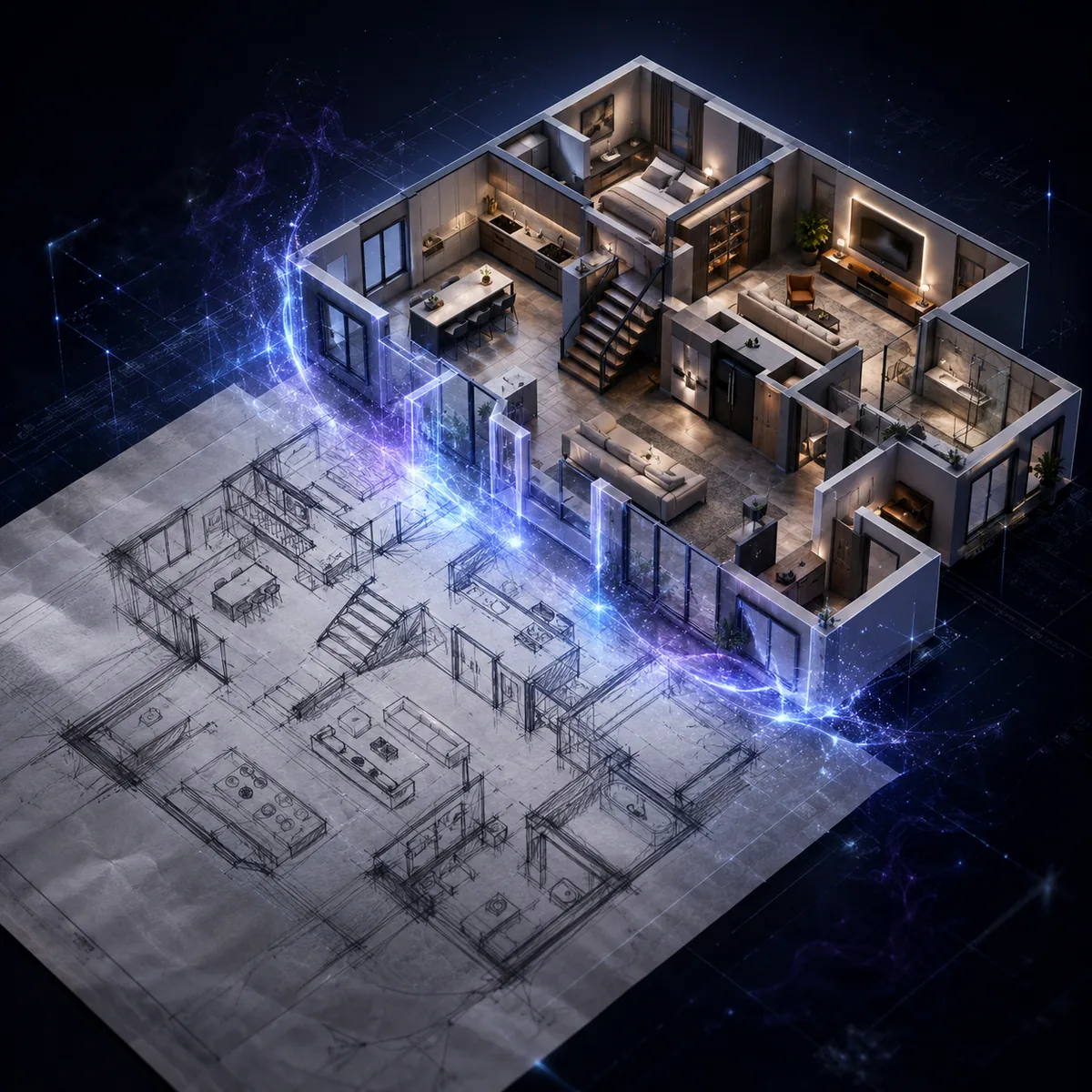 Sketch to 3D Isometric Floor Plan